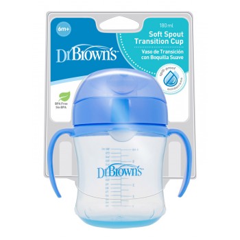 DR.BROWN'S Hrnček s mäkkým náustkom 180ml 6m+, modrý