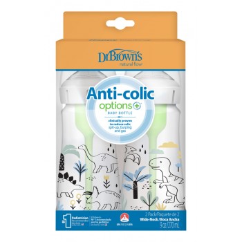 DR.BROWN'S Fľaša dojčenská Anti-colic Wide Neck Dino 270ml, 2ks