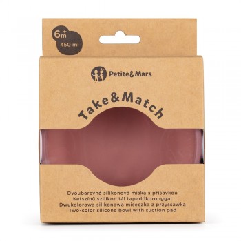 PETITE&MARS Miska dvojfarebná silikónová Take&Match Dusty Rose 6m+
