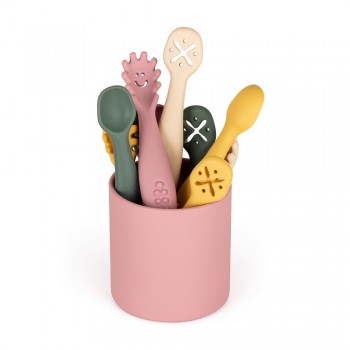 PETITE&MARS Set 3 ks silikónových tréningových lyžičiek Take&Match Desert Sand 6m+