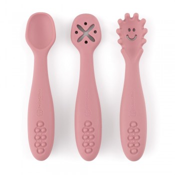 PETITE&MARS Set 3 ks silikónových tréningových lyžičiek Take&Match Dusty Rose 6m+