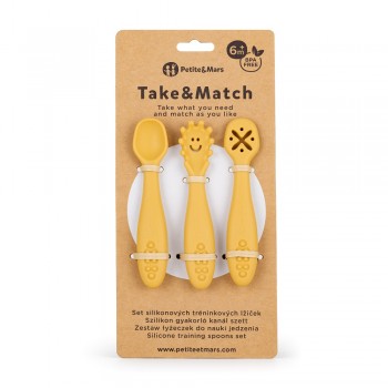 PETITE&MARS Set 3 ks silikónových tréningových lyžičiek Take&Match Intense Ochre 6m+