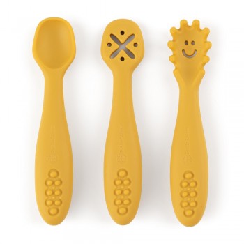 PETITE&MARS Set 3 ks silikónových tréningových lyžičiek Take&Match Intense Ochre 6m+