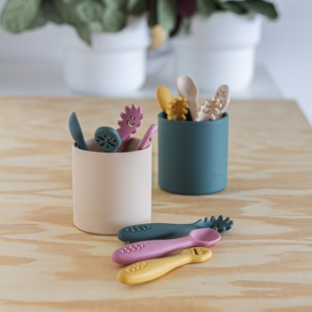 PETITE&MARS Set 3 ks silikónových tréningových lyžičiek Take&Match Intense Ochre 6m+