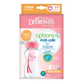 DR.BROWN'S Fľaša dojčenská Anti-colic Wide-Neck 2x270ml, ružová