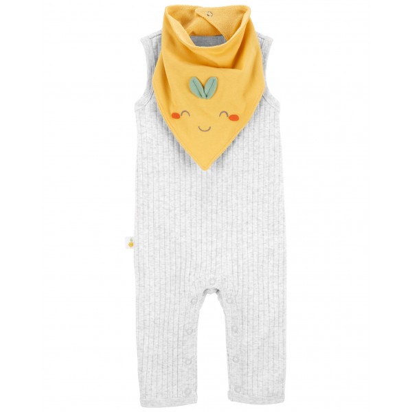 CARTER'S Set 2dielny overal bez rukávov, podbradník Grey neutrál LBB 9m, veľ. 74