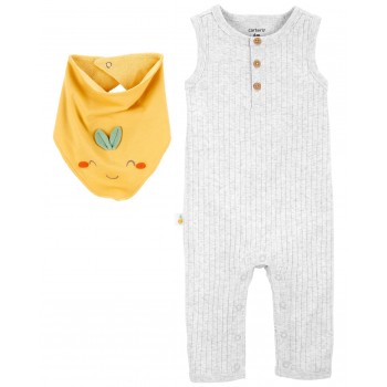 CARTER'S Set 2dielny overal bez rukávov, podbradník Grey neutrál LBB 9m, veľ. 74