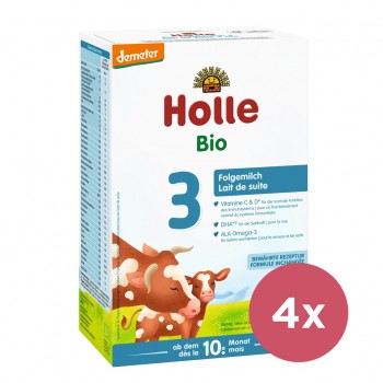 4x HOLLE Mlieko bio pokračovacie 3, 10m+ 600 g