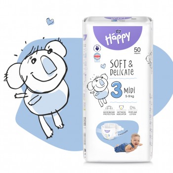 BELLA HAPPY Baby Plienky jednorazové Midi 5-9 kg 50 ks