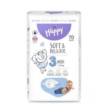 BELLA HAPPY Baby Plienky jednorazové Midi 5-9 kg Big Pack 70 ks