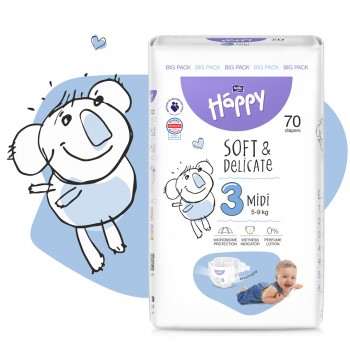 BELLA HAPPY Baby Plienky jednorazové Midi 5-9 kg Big Pack 70 ks