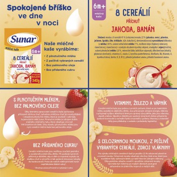 SUNAR Kaša mliečna XXL mix príchutí, 6m+, 6x340g