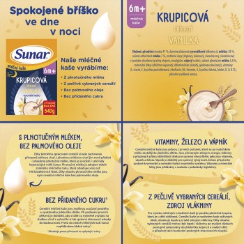 SUNAR Kaša mliečna XXL mix príchutí, 6m+, 6x340g