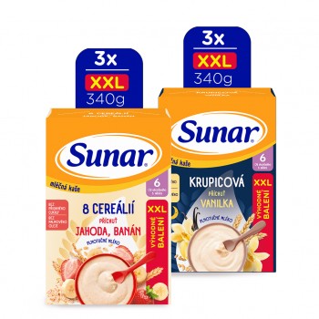 SUNAR Kaša mliečna XXL mix príchutí, 6m+, 6x340g