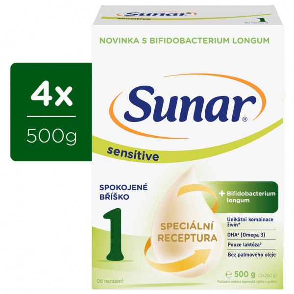 4x SUNAR Sensitive 1 Mlieko počiatočné 500 g, 0m+