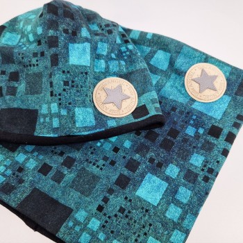 LITTLE ANGEL Čiapka podšitá Outlast® 1 | 36-38 cm čiernotyrkysové štvorce/čierna