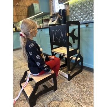 Učiaca veža, písací stolík, stolička, schodík, tabuľa 5v1 montessori čierna