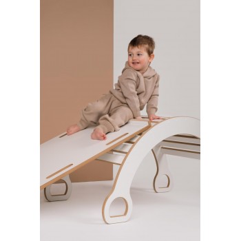 Montessori hojdačka so šmýkľavkou rebrík a pultom 3v1 biela