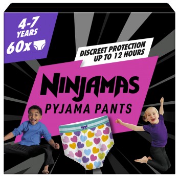 PAMPERS Nohavičky plienkové Ninjamas Pyjama Pants Srdiečka, 60 ks, 7 rokov, 17kg-30kg