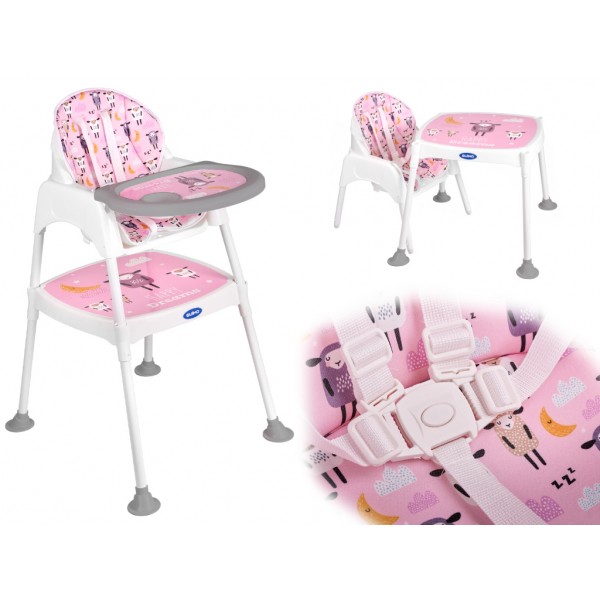 Jedálenská stolička stool table 3v1 pink