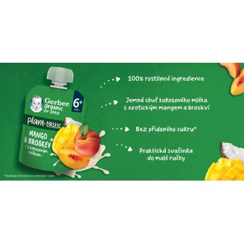 GERBER Kapsička organic ovocná mango a broskyňa s kokosovým mliekom 80 g, 6+