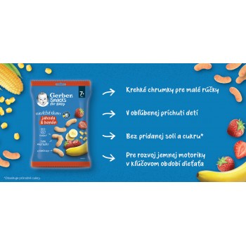 GERBER Snacks kukuričné chrumky jahoda a banán 28 g, 7+