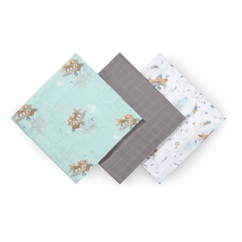 BABYONO Plienky bambusové 3 ks Blue-grey, 70x70 cm