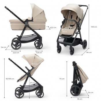 KINDERKRAFT Kočík kombinovaný 3v1 Newly Sand beige + Mink PRO