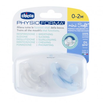 CHICCO Cumlík Physio Mini Soft celosilikónový 0-2m chlapec 2 ks