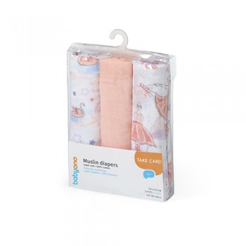 BABYONO Plienky mušelínové Super Soft 3 ks - Peach, 70x70 cm