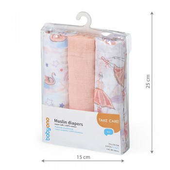 BABYONO Plienky mušelínové Super Soft 3 ks - Peach, 70x70 cm