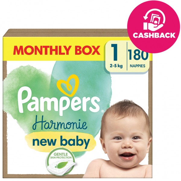 PAMPERS Plienky jednorázové Harmonie Baby veľ. 1, 180 ks, 2kg-5kg