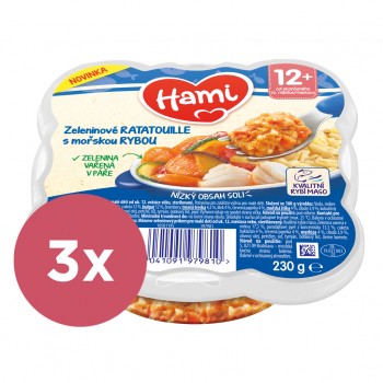 3x HAMI Príkrm v tanieriku Zeleninové ratatouille s morskou rybou 230g, 12+