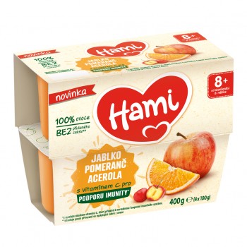 6x HAMI Príkrm ovocný 100% ovocie jablko pomaranč acerola 400g