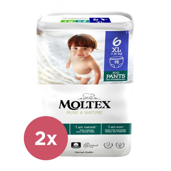 2x MOLTEX Pure&Nature Nohavičky plienkové jednorázové 6 XL (14 kg+) 18 ks