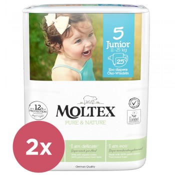 2x MOLTEX Pure&Nature Plienky jednorázové 5 Junior (11-25 kg) 25 ks