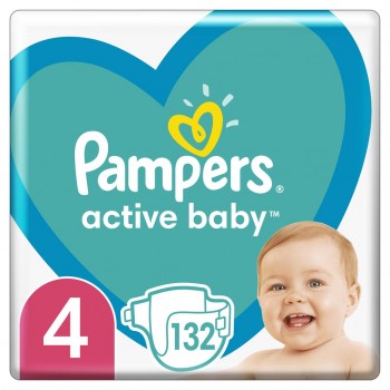 2x PAMPERS Active Baby 4 (9-14 kg) 132 ks MEGA PACK - jednorázové pleny