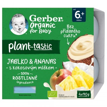 GERBER Organic 100% Dezert rastlinný jablko a ananás s kokosovým mliekom (4x 90 g)​