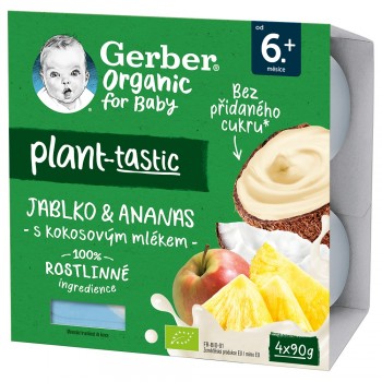 GERBER Organic 100% Dezert rastlinný jablko a ananás s kokosovým mliekom (4x 90 g)​