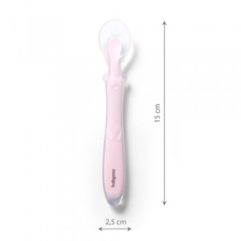 BABYONO Lyžička silikónová - pink 6m+