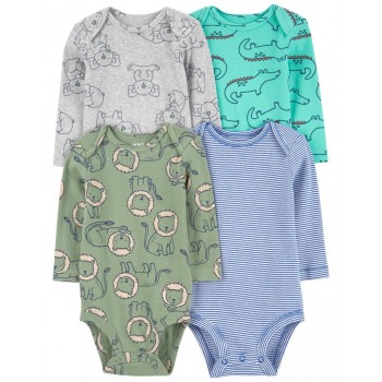 CARTER'S Body dlhý rukáv Blue/Gray Animal chlapec 4ks 3m/ veľ. 62