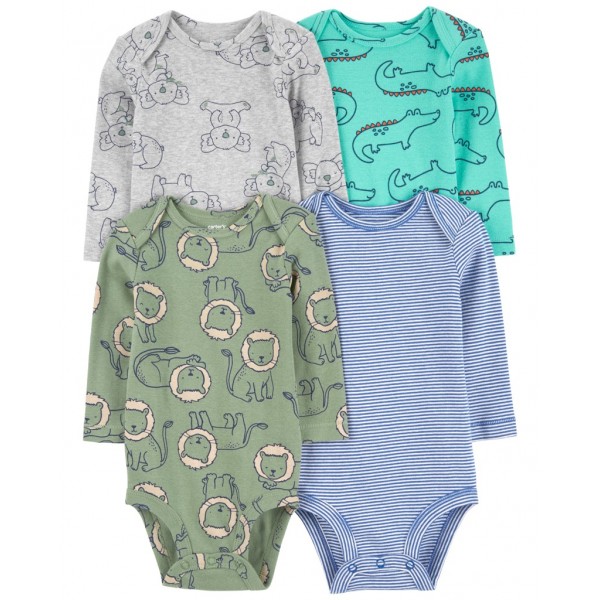 CARTER'S Body dlhý rukáv Blue/Gray Animal chlapec 4ks 3m/ veľ. 62