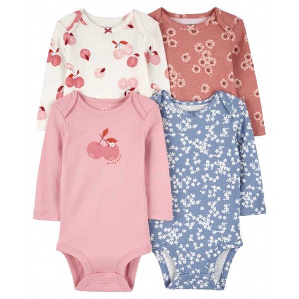 CARTER'S Body dlhý rukáv Pink/Blue Floral dievča 4ks 24m/ veľ. 92