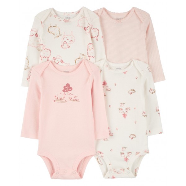 CARTER'S Body dlhý rukáv Pink/Ivory dievča 4ks 24m/ veľ. 92