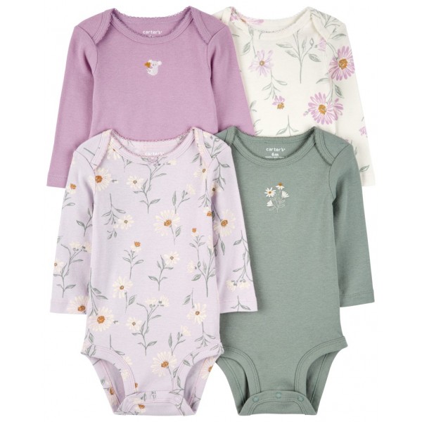 CARTER'S Body dlhý rukáv Purple/Green Floral dievča 4ks 24m/ veľ. 92