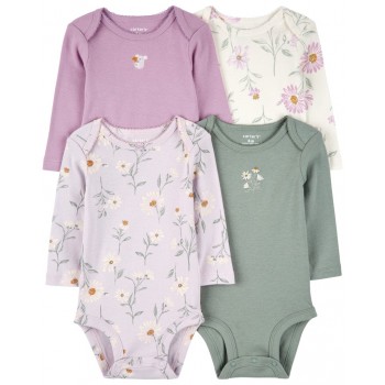 CARTER'S Body dlhý rukáv Purple/Green Floral dievča 4ks NB/ veľ. 56