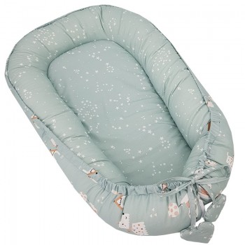 EKO Hniezdo pre bábätko obojstranné bavlnené Dogs Stars Mint 90x60 cm