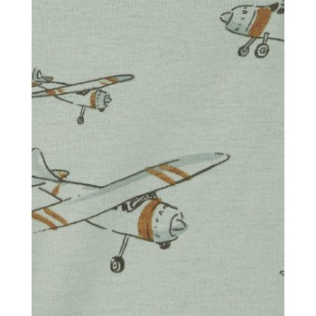 CARTER'S Body dlhý rukáv Green Stripe Airplane chlapec 4ks NB/ veľ. 56