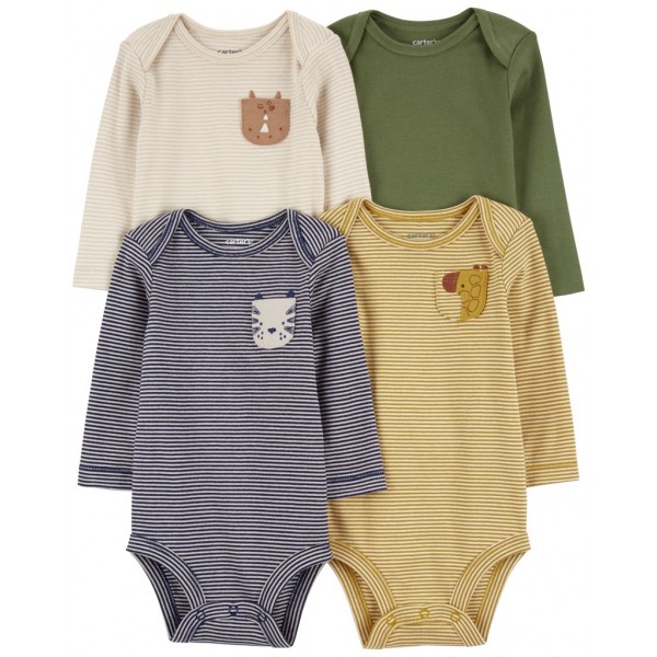 CARTER'S Body dlhý rukáv Navy/Olive Animal chlapec 4ks 12m/ veľ. 80