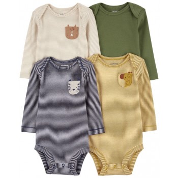 CARTER'S Body dlhý rukáv Navy/Olive Animal chlapec 4ks NB/ veľ. 56